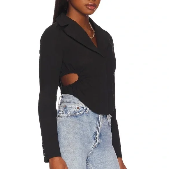 Revolve more to come black button down crop collar shirt with cut out sides SZ S - Picture 6 of 6
